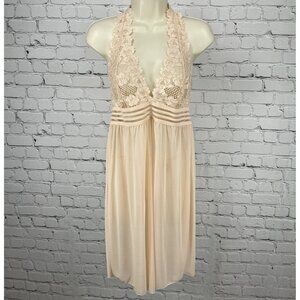 iCollection Orange Peach Lace Sheer Lingerie Chemise Tie Dress Set Size Large L